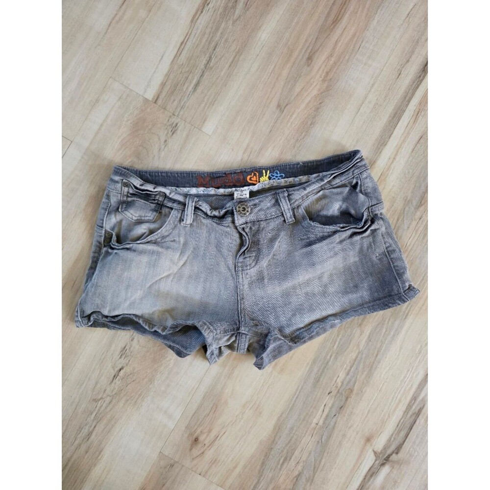 Y2k Mudd Gray Wash Micro Womens Denim Low Rise Shorts 11 00s Streetwear Festival